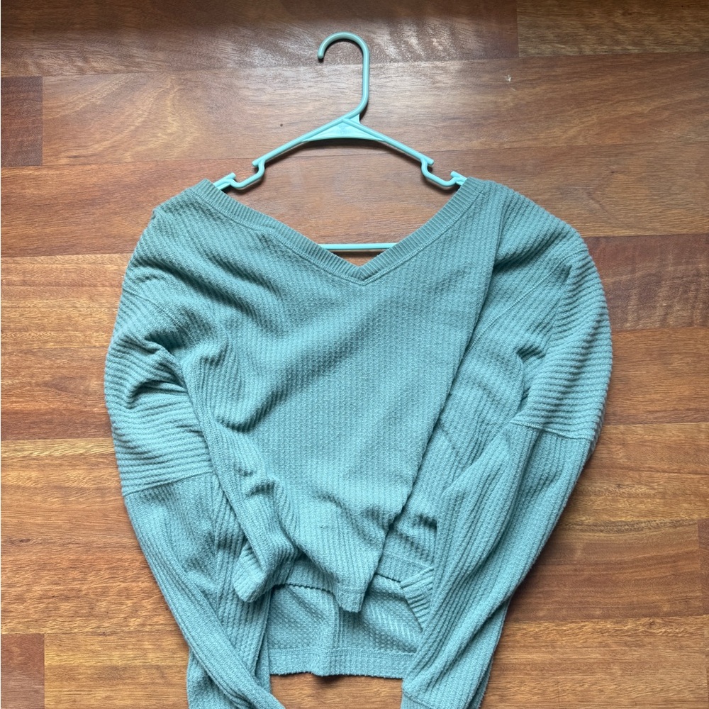 Aeropostale V-Neck Ribbed Sweater - Teal